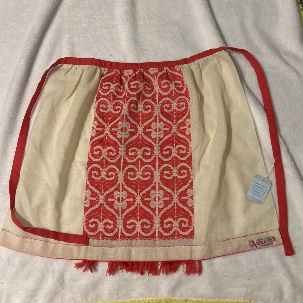 Vintage Arola Tuote Finland 100% Wool Apron Red Folk Art Nordic Scandinavian